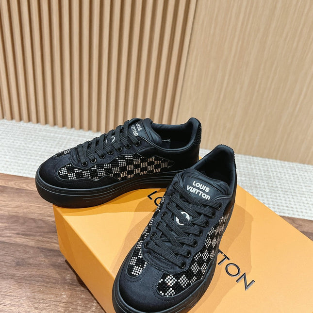 LV GROOVY SNEAKER IN BLACK DAMIER STRASS AND CALFSKIN