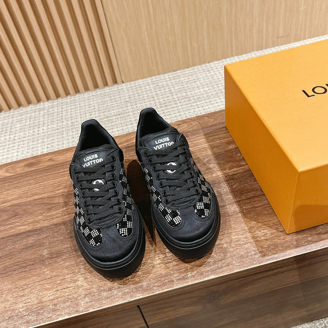 LV GROOVY SNEAKER IN BLACK DAMIER STRASS AND CALFSKIN
