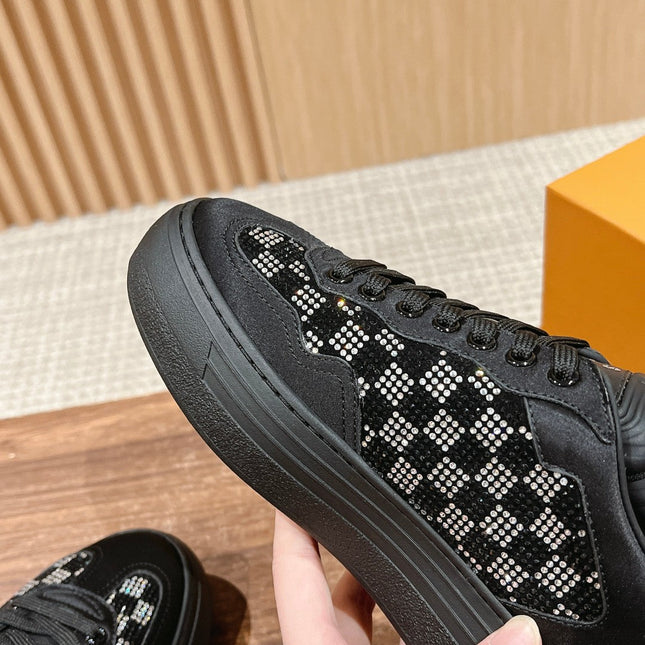 LV GROOVY SNEAKER IN BLACK DAMIER STRASS AND CALFSKIN