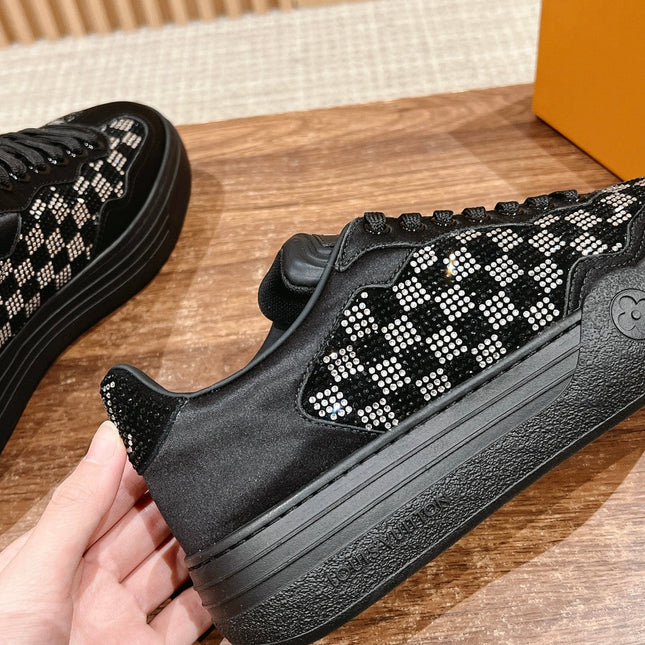 LV GROOVY SNEAKER IN BLACK DAMIER STRASS AND CALFSKIN