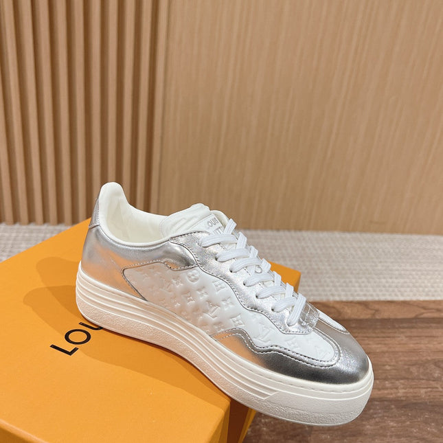 LV TRAINER SNEAKER IN SILVER MIX WHITE EMBOSSED CALFSKIN