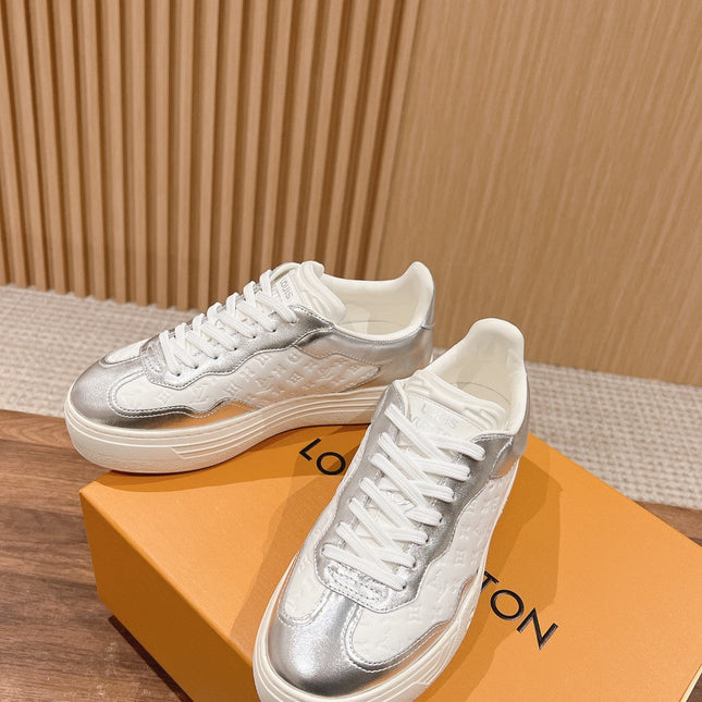 LV TRAINER SNEAKER IN SILVER MIX WHITE EMBOSSED CALFSKIN