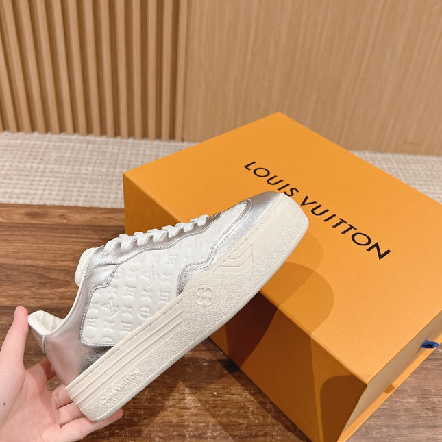 LV TRAINER SNEAKER IN SILVER MIX WHITE EMBOSSED CALFSKIN