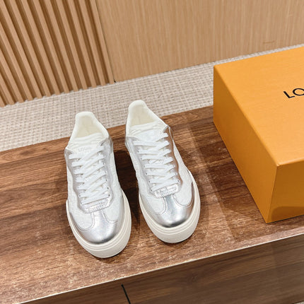 LV TRAINER SNEAKER IN SILVER MIX WHITE EMBOSSED CALFSKIN