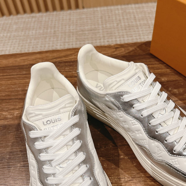 LV TRAINER SNEAKER IN SILVER MIX WHITE EMBOSSED CALFSKIN