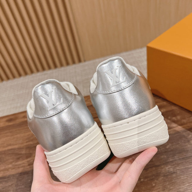LV TRAINER SNEAKER IN SILVER MIX WHITE EMBOSSED CALFSKIN