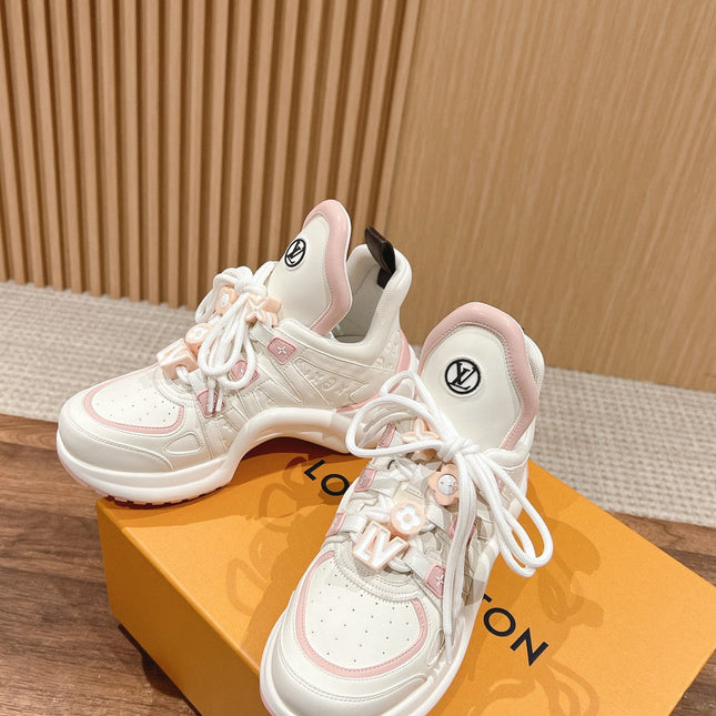 LV ARCHLIGHT SNEAKER IN WHITE MIX LIGHT PINK EMBOSSED CALFSKIN