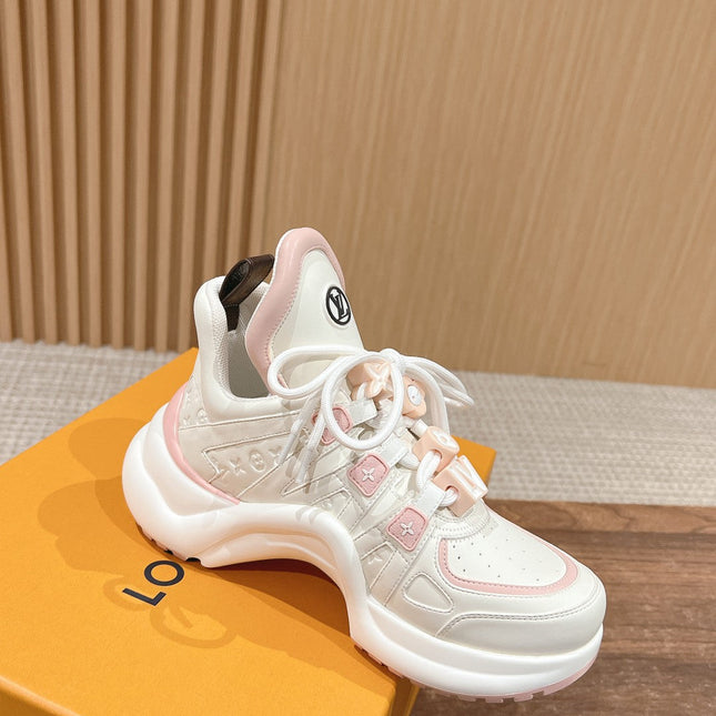LV ARCHLIGHT SNEAKER IN WHITE MIX LIGHT PINK EMBOSSED CALFSKIN