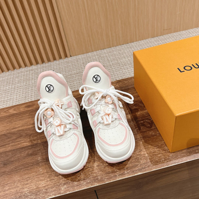 LV ARCHLIGHT SNEAKER IN WHITE MIX LIGHT PINK EMBOSSED CALFSKIN