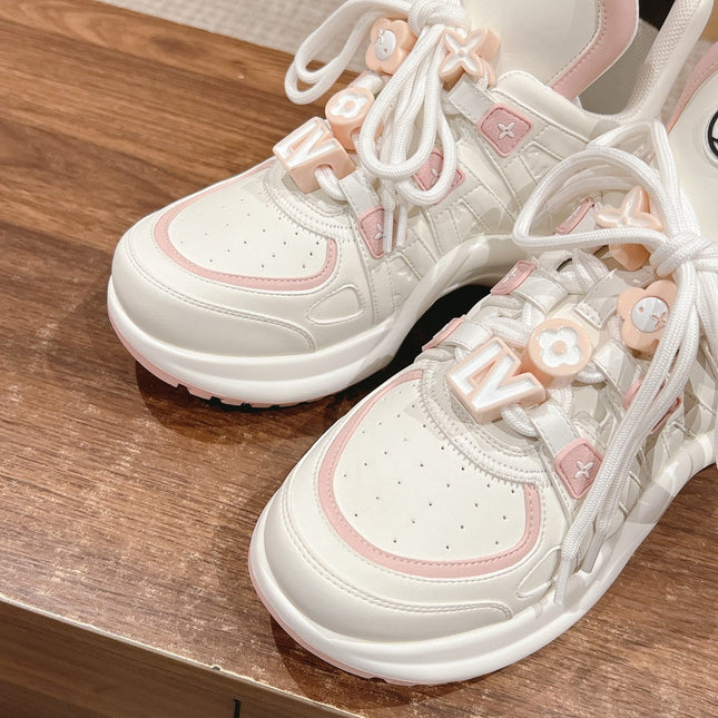 LV ARCHLIGHT SNEAKER IN WHITE MIX LIGHT PINK EMBOSSED CALFSKIN