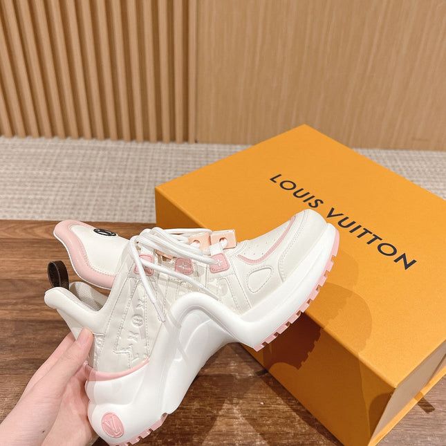 LV ARCHLIGHT SNEAKER IN WHITE MIX LIGHT PINK EMBOSSED CALFSKIN