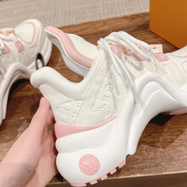 LV ARCHLIGHT SNEAKER IN WHITE MIX LIGHT PINK EMBOSSED CALFSKIN