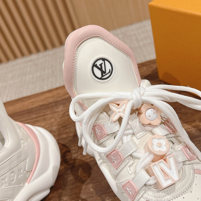 LV ARCHLIGHT SNEAKER IN WHITE MIX LIGHT PINK EMBOSSED CALFSKIN