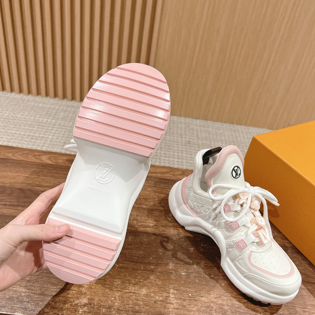 LV ARCHLIGHT SNEAKER IN WHITE MIX LIGHT PINK EMBOSSED CALFSKIN