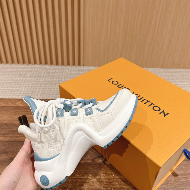 LV ARCHLIGHT SNEAKER IN WHITE MIX SKY BLUE EMBOSSED CALFSKIN