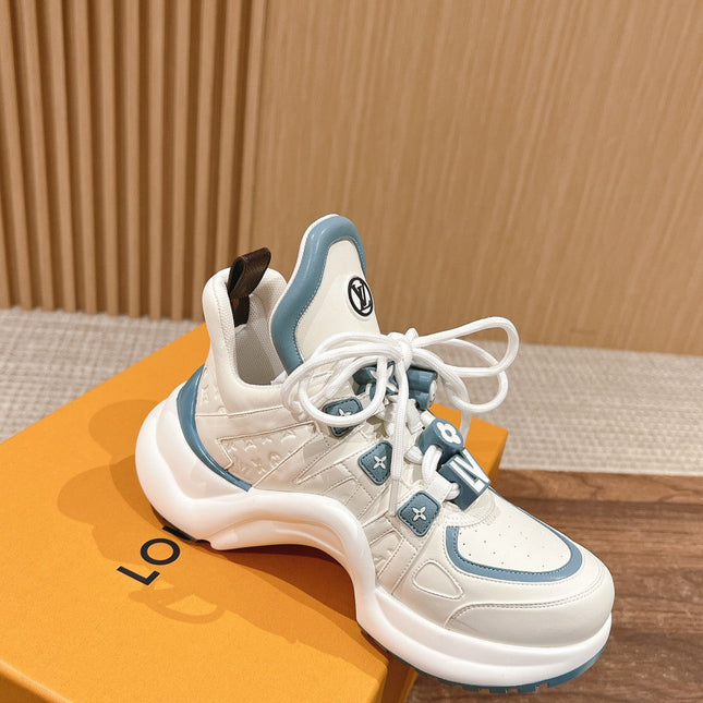 LV ARCHLIGHT SNEAKER IN WHITE MIX SKY BLUE EMBOSSED CALFSKIN