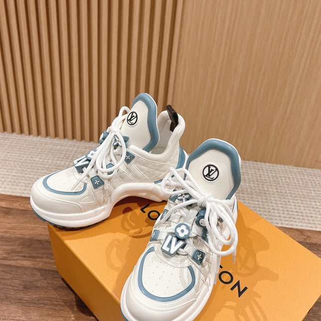 LV ARCHLIGHT SNEAKER IN WHITE MIX SKY BLUE EMBOSSED CALFSKIN