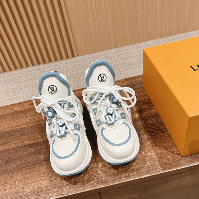 LV ARCHLIGHT SNEAKER IN WHITE MIX SKY BLUE EMBOSSED CALFSKIN