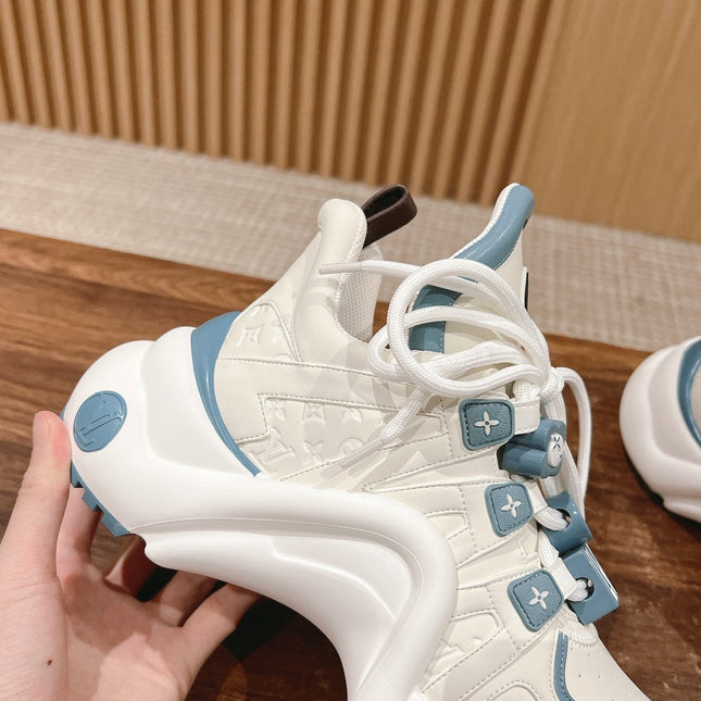 LV ARCHLIGHT SNEAKER IN WHITE MIX SKY BLUE EMBOSSED CALFSKIN