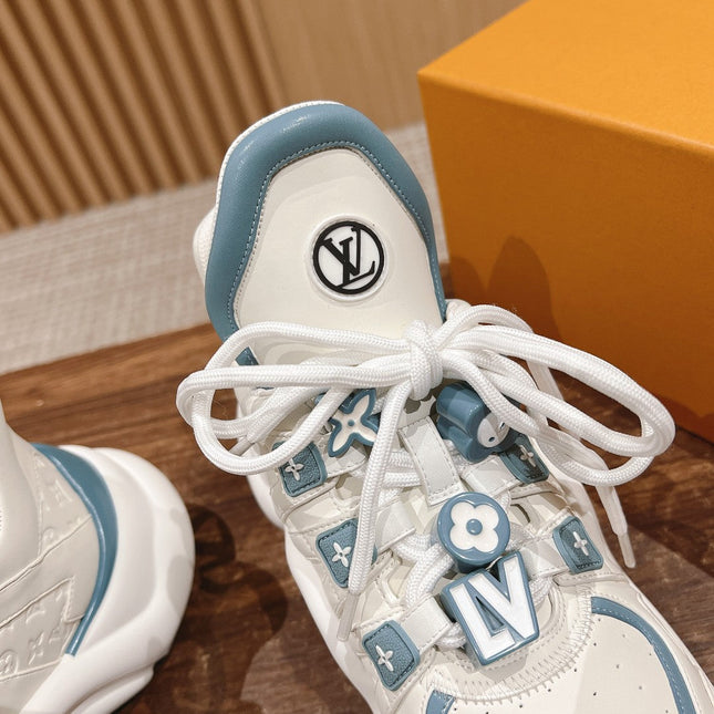 LV ARCHLIGHT SNEAKER IN WHITE MIX SKY BLUE EMBOSSED CALFSKIN