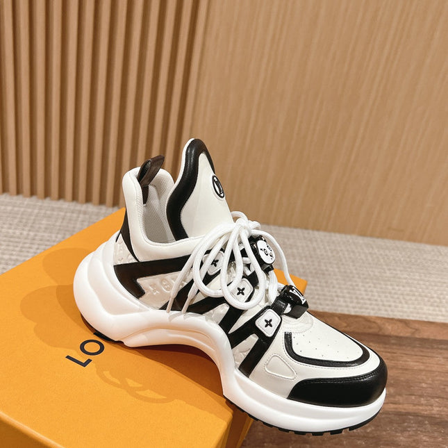 LV ARCHLIGHT SNEAKER IN WHITE MIX BLACK EMBOSSED CALFSKIN 101058