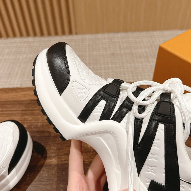 LV ARCHLIGHT SNEAKER IN WHITE MIX BLACK EMBOSSED CALFSKIN