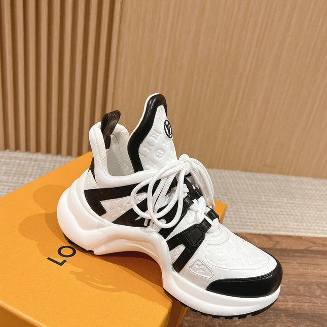 LV ARCHLIGHT SNEAKER IN WHITE MIX BLACK EMBOSSED CALFSKIN
