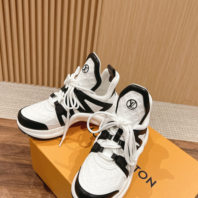 LV ARCHLIGHT SNEAKER IN WHITE MIX BLACK EMBOSSED CALFSKIN