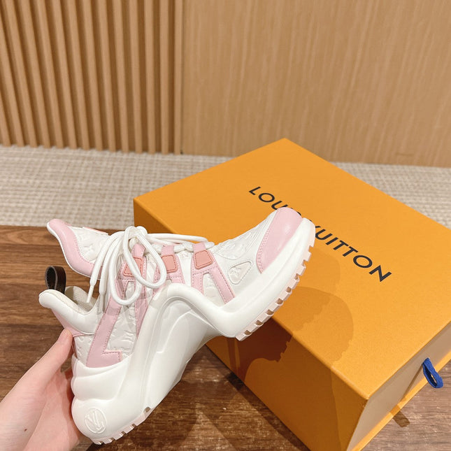 LV ARCHLIGHT SNEAKER IN WHITE MIX BABY PINK EMBOSSED CALFSKIN