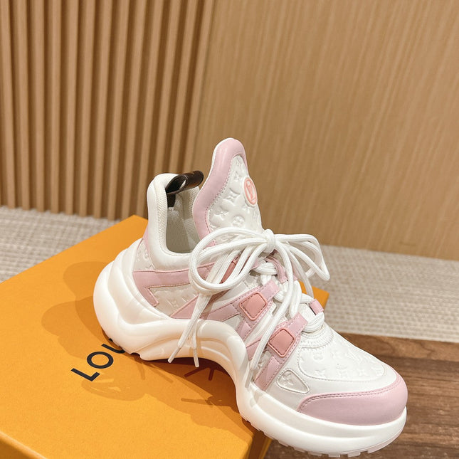 LV ARCHLIGHT SNEAKER IN WHITE MIX BABY PINK EMBOSSED CALFSKIN