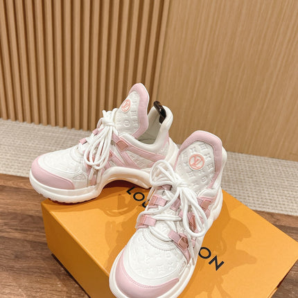 LV ARCHLIGHT SNEAKER IN WHITE MIX BABY PINK EMBOSSED CALFSKIN