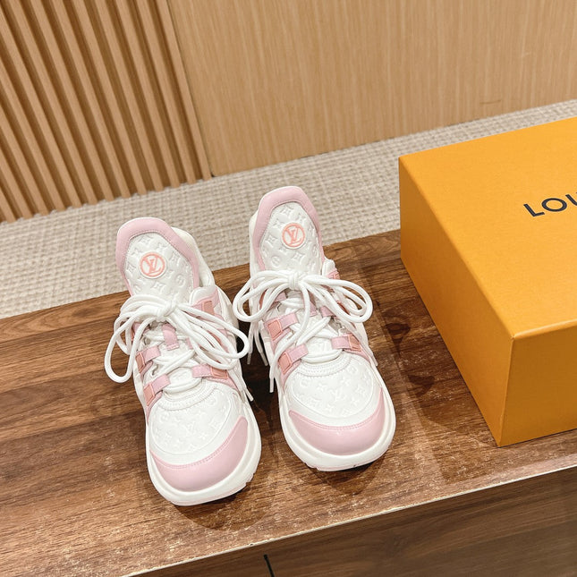 LV ARCHLIGHT SNEAKER IN WHITE MIX BABY PINK EMBOSSED CALFSKIN