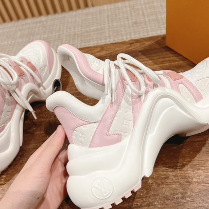 LV ARCHLIGHT SNEAKER IN WHITE MIX BABY PINK EMBOSSED CALFSKIN
