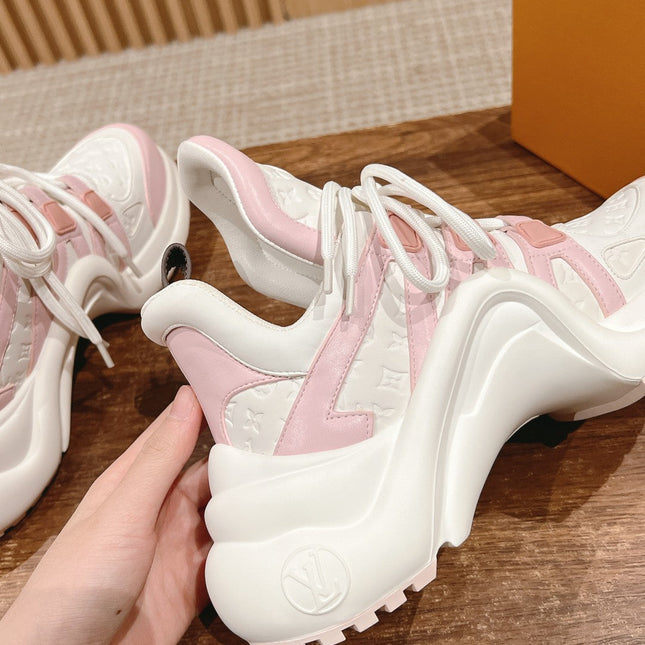 LV ARCHLIGHT SNEAKER IN WHITE MIX BABY PINK EMBOSSED CALFSKIN