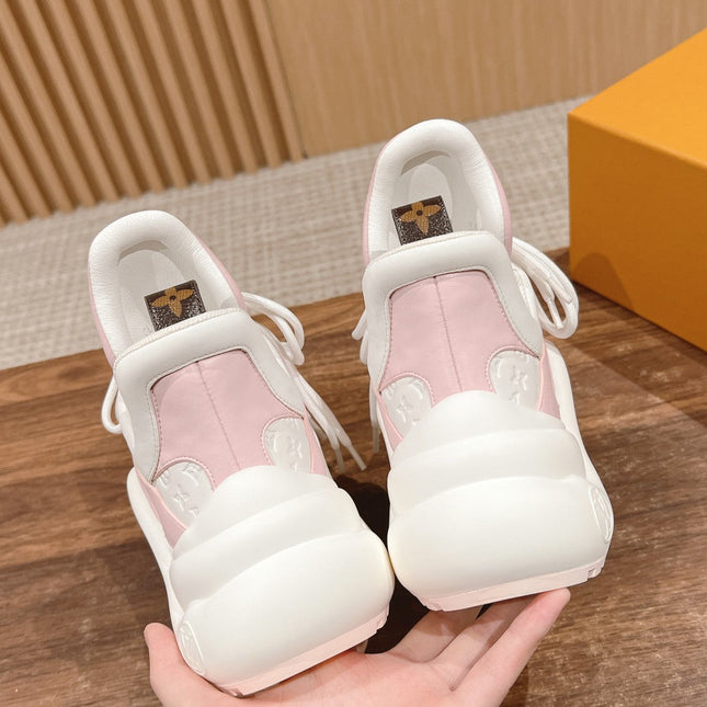 LV ARCHLIGHT SNEAKER IN WHITE MIX BABY PINK EMBOSSED CALFSKIN
