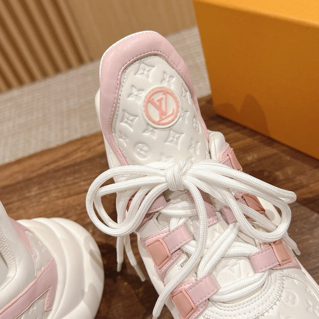 LV ARCHLIGHT SNEAKER IN WHITE MIX BABY PINK EMBOSSED CALFSKIN