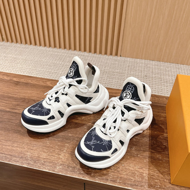 LV ARCHLIGHT SNEAKER IN WHITE MIX BLACK CALFSKIN AND MONOGRAM DENIM 101073