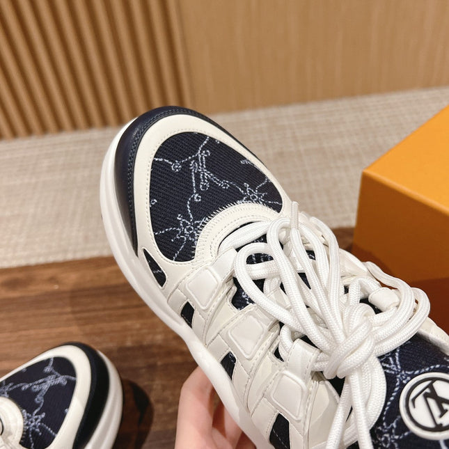 LV ARCHLIGHT SNEAKER IN WHITE MIX BLACK CALFSKIN AND MONOGRAM DENIM 101073