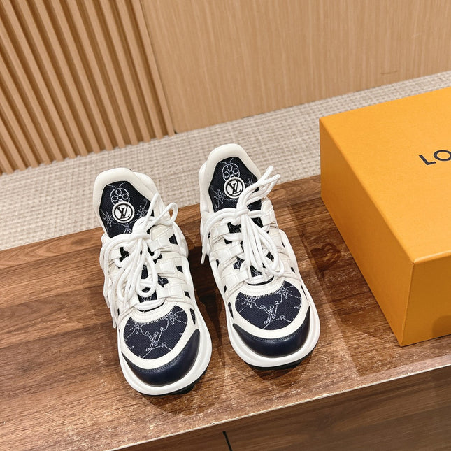 LV ARCHLIGHT SNEAKER IN WHITE MIX BLACK CALFSKIN AND MONOGRAM DENIM 101073