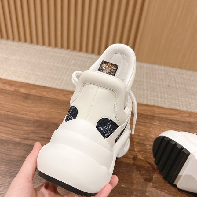 LV ARCHLIGHT SNEAKER IN WHITE MIX BLACK CALFSKIN AND MONOGRAM DENIM 101073