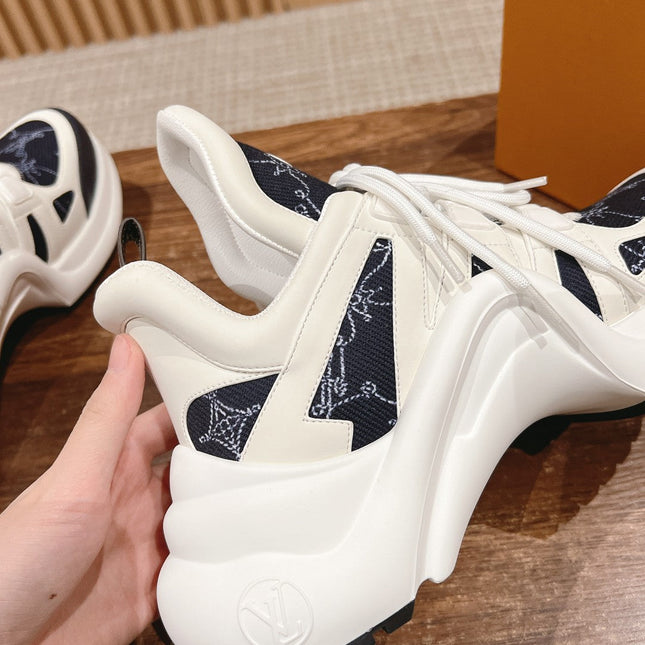 LV ARCHLIGHT SNEAKER IN WHITE MIX BLACK CALFSKIN AND MONOGRAM DENIM 101073