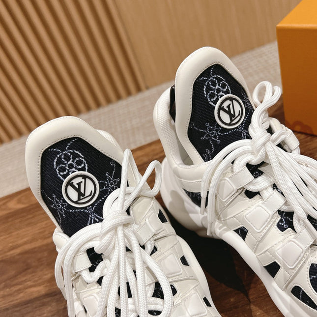 LV ARCHLIGHT SNEAKER IN WHITE MIX BLACK CALFSKIN AND MONOGRAM DENIM 101073