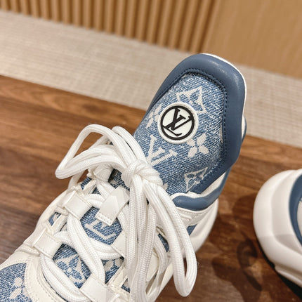 LV ARCHLIGHT SNEAKER IN WHITE MIX AEGEAN BLUE CALFSKIN AND MONOGRAM DENIM
