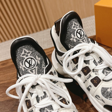 LV ARCHLIGHT SNEAKER IN WHITE MIX BLACK CALFSKIN AND MONOGRAM DENIM