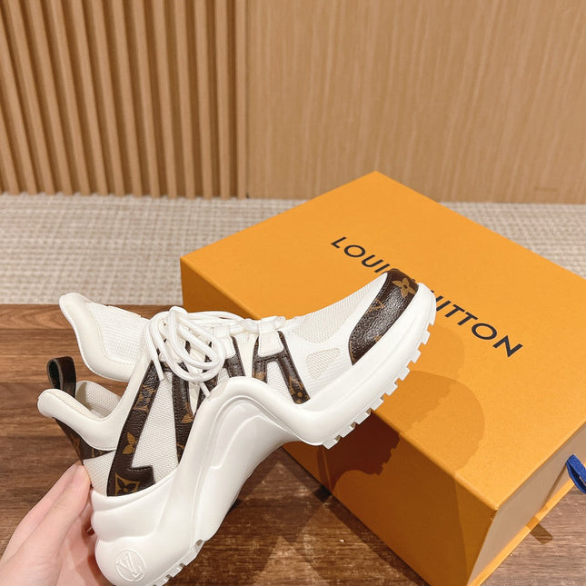 LV ARCHLIGHT SNEAKER IN WHITE CANVAS AND CHOCOLATE BROWN MONOGRAM CALFSKIN