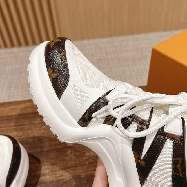 LV ARCHLIGHT SNEAKER IN WHITE CANVAS AND CHOCOLATE BROWN MONOGRAM CALFSKIN