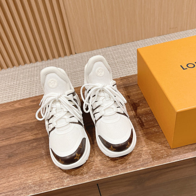 LV ARCHLIGHT SNEAKER IN WHITE CANVAS AND CHOCOLATE BROWN MONOGRAM CALFSKIN
