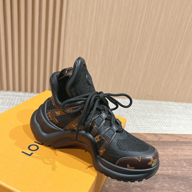 LV ARCHLIGHT SNEAKER IN BLACK CANVAS AND CHOCOLATE BROWN MONOGRAM CALFSKIN