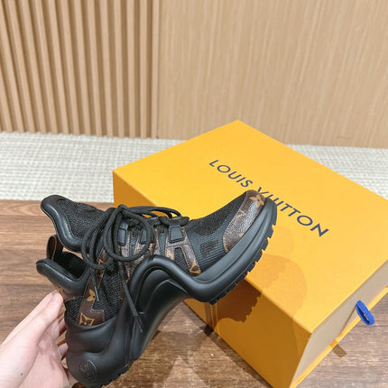 LV ARCHLIGHT SNEAKER IN BLACK CANVAS AND CHOCOLATE BROWN MONOGRAM CALFSKIN