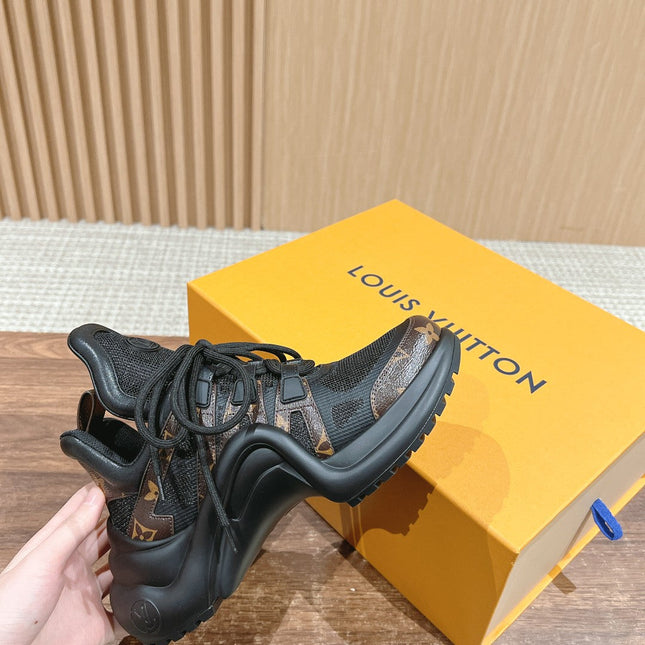 LV ARCHLIGHT SNEAKER IN BLACK CANVAS AND CHOCOLATE BROWN MONOGRAM CALFSKIN
